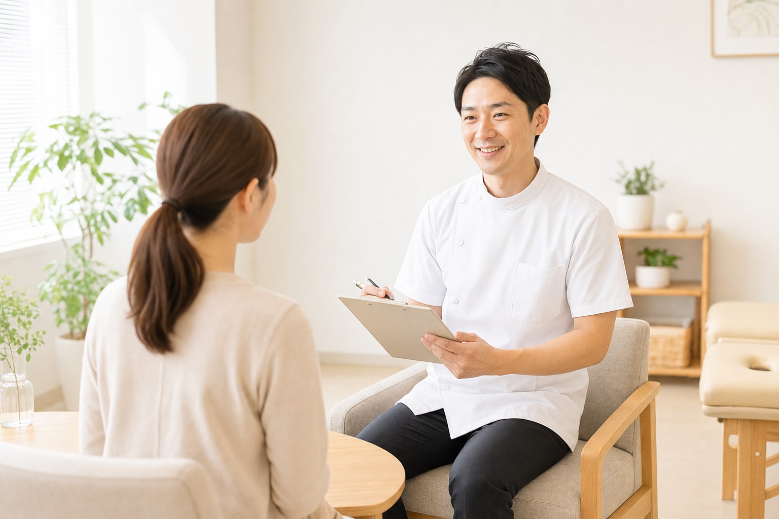 整体師が丁寧にカウンセリングをしている様子
